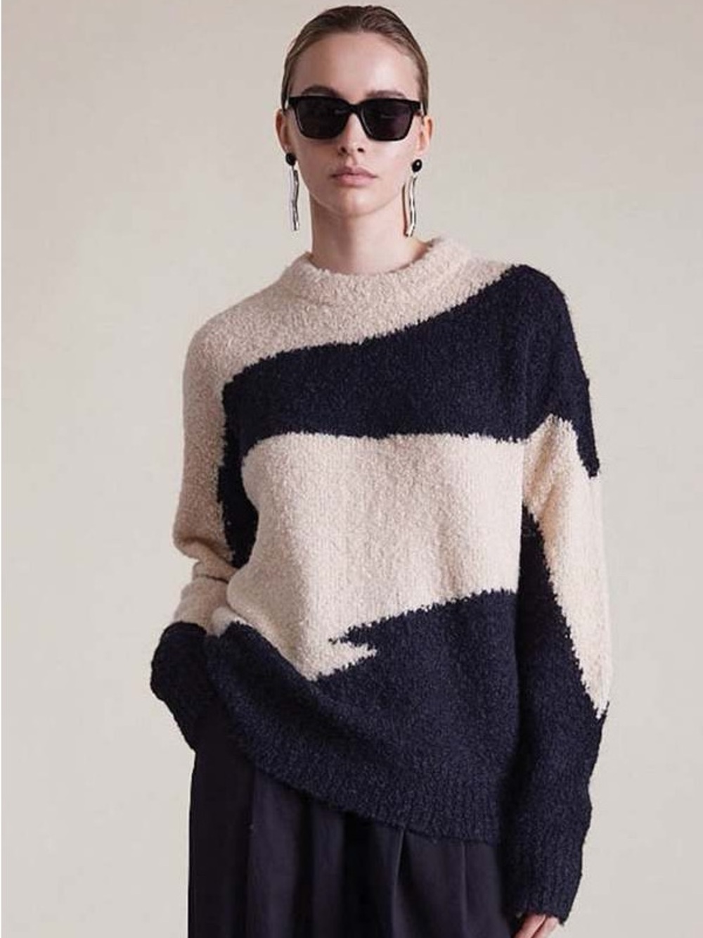 Apiece Apart Elle Textured Crew Sweater Cream Black Alpaca Wool Size S 💛